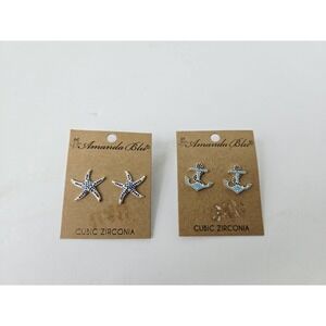 Amanda Blu natiucal beach earrings Cubic Zirconia‎ starfish anchor NEW